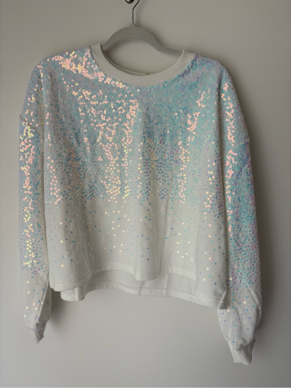 JODIFL White Iridescent Sequin Crewneck Sweatshirt